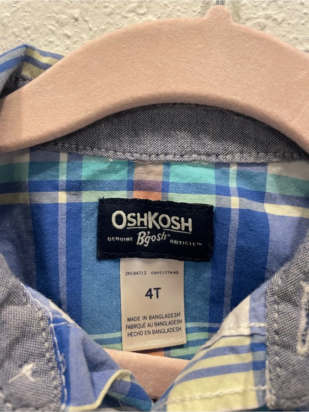OshKosh B'gosh Blue Plaid Button-Down Shirt with Mint & Coral Stripes